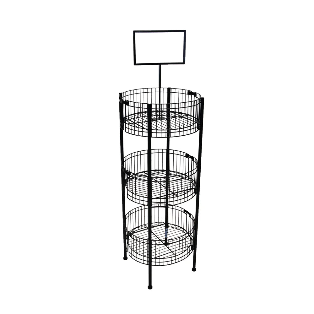 Black Round 3-Tier Basket Dump Bin
